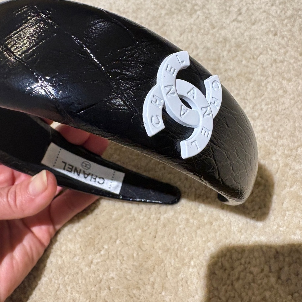 Chanel Black Headband with White Logo